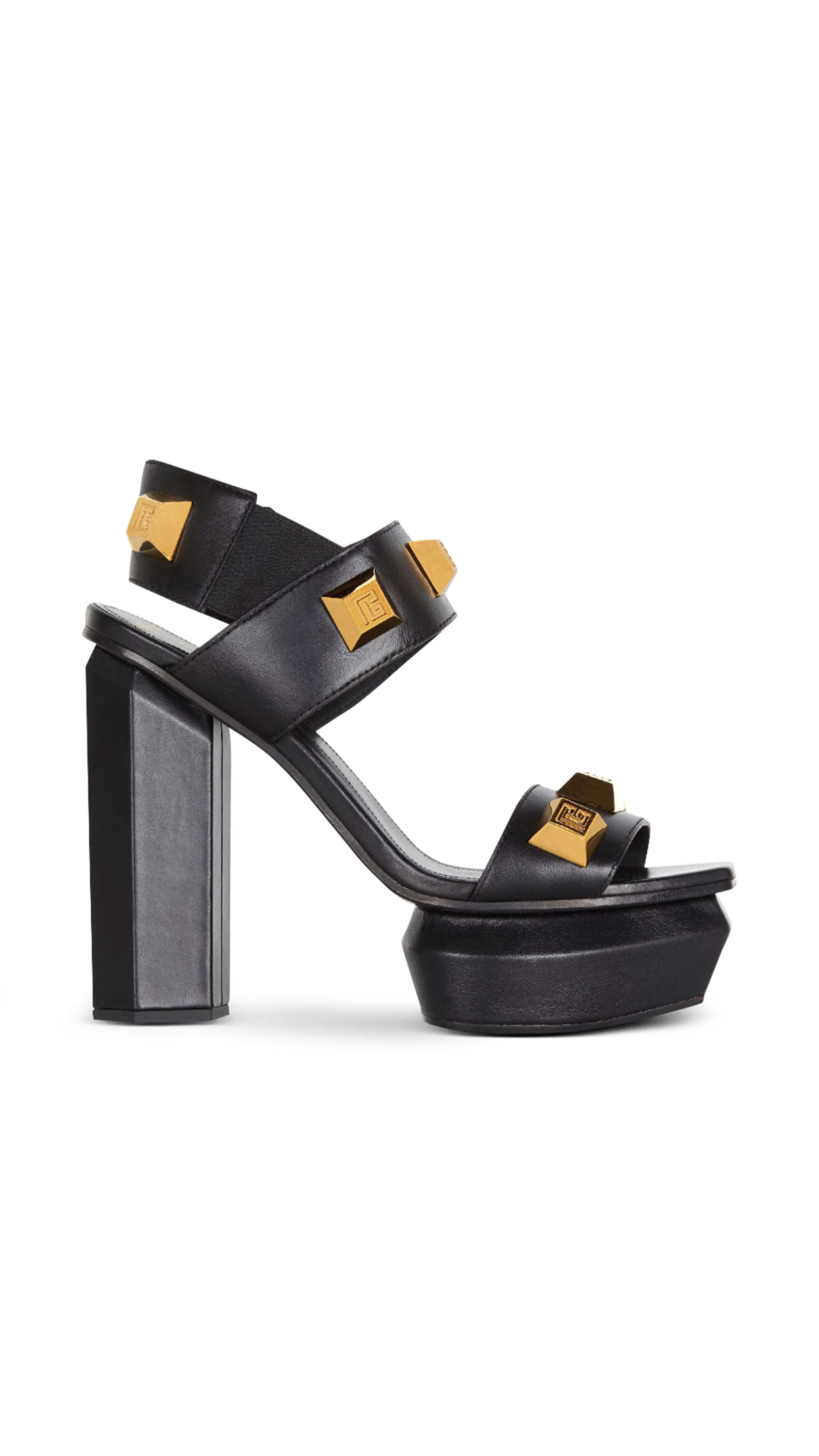 Ava Leather Platform Sandal - Black/Gold