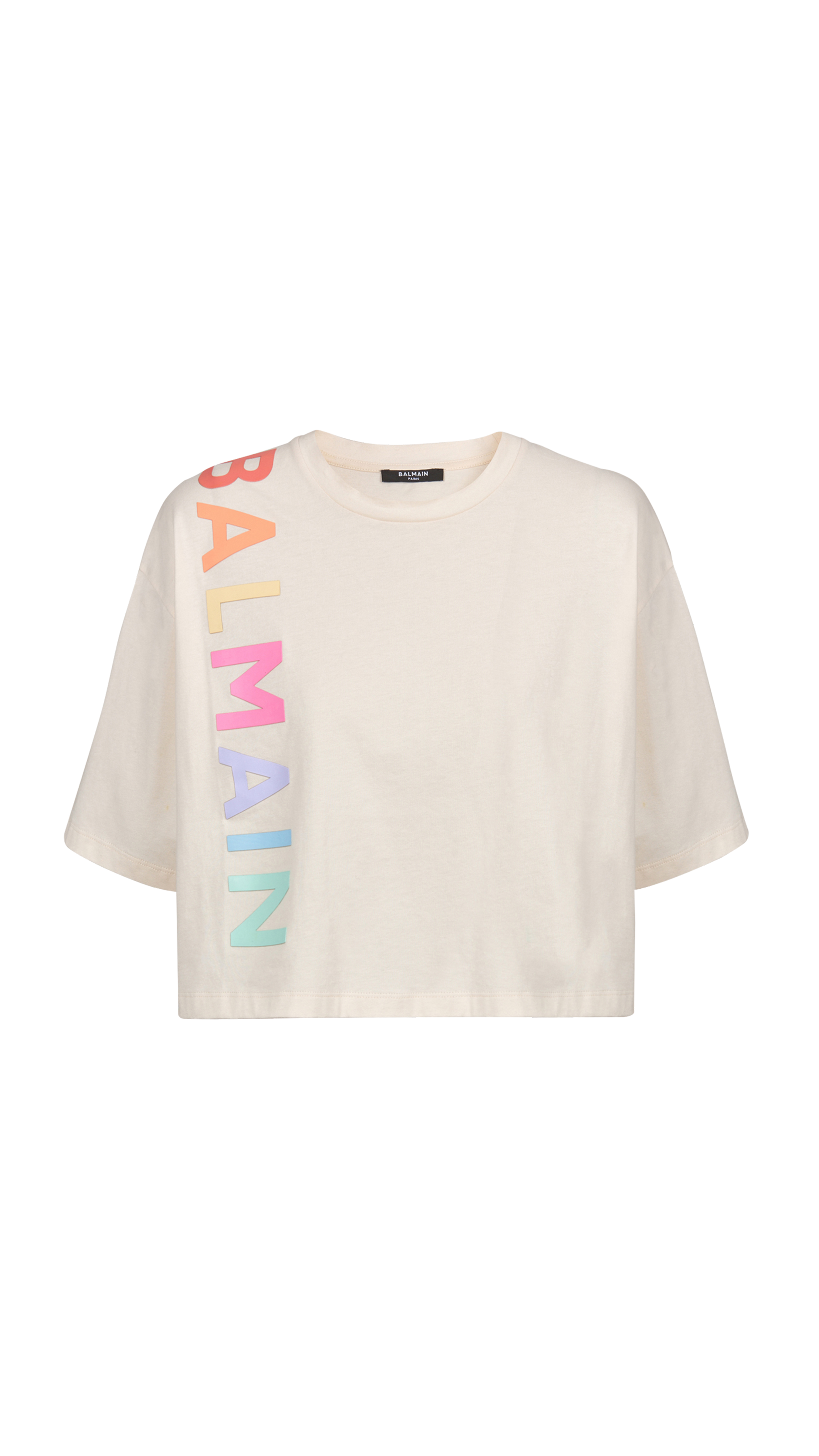 Cropped cotton Balmain logo T-shirt - Beige