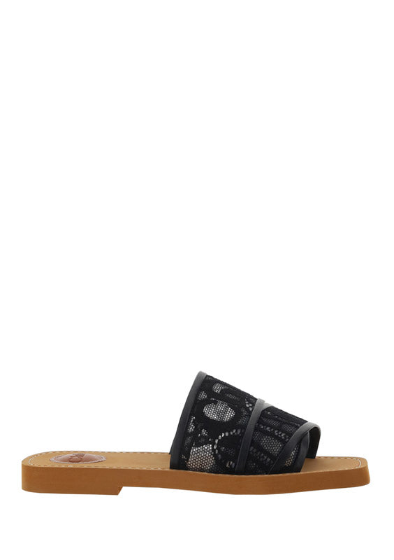 Woody Lace Mule Sandals - Black