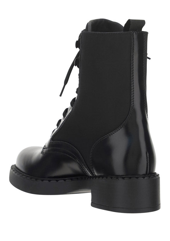 Brushed-Leather and Re-Nylon Boots - Black