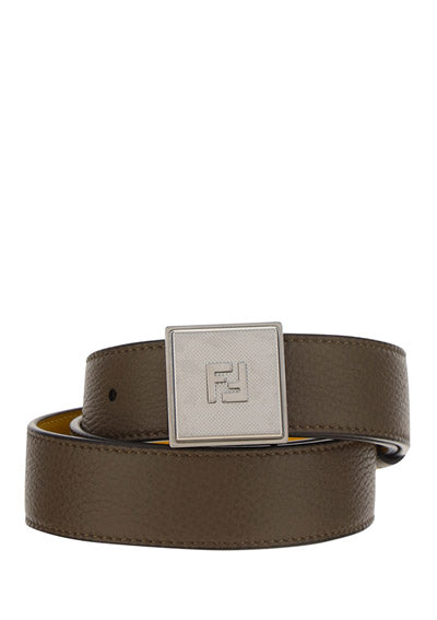 Men's Reversible Belt With Two Loops - Brown / Yellow
