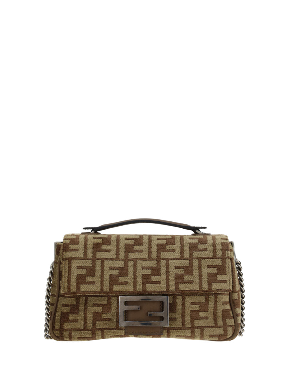 FF Tapestry Baguette Chain Midi Bag - Brown