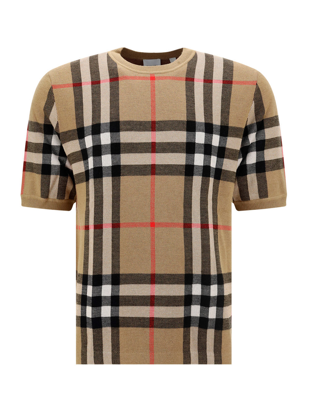 Short-sleeve Check Silk Wool Jacquard Top - Archive Beige