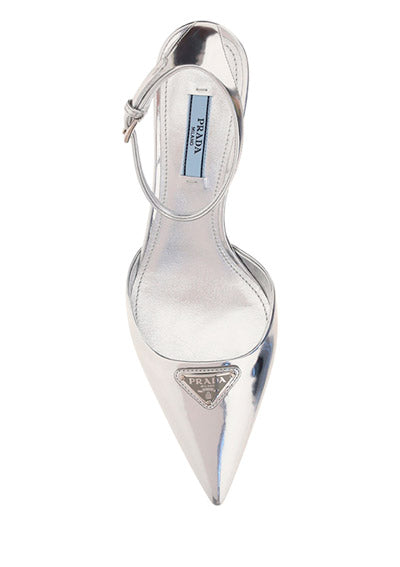 Brushed leather slingback pumps - Silver