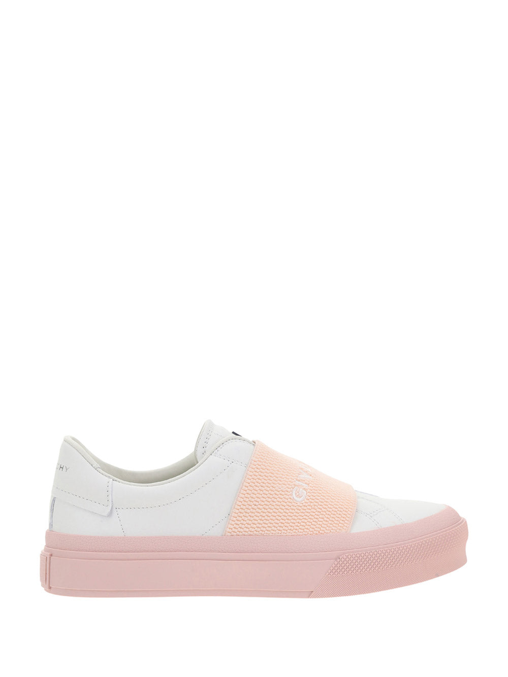 Sneakers In Leather With Givenchy Webbing - White / Powder Pink