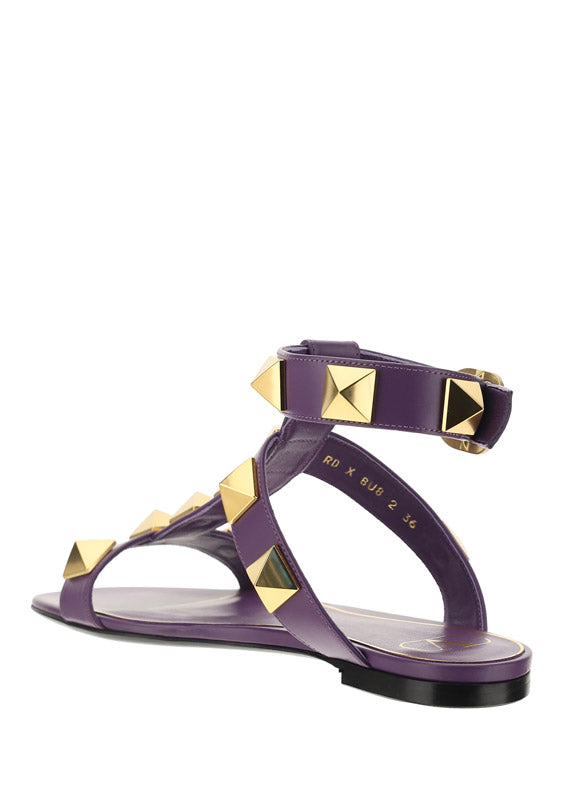 Roman Stud Flat Calfskin Sandal - Purple