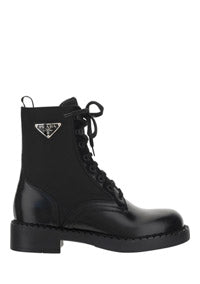 Brushed-Leather and Re-Nylon Boots - Black