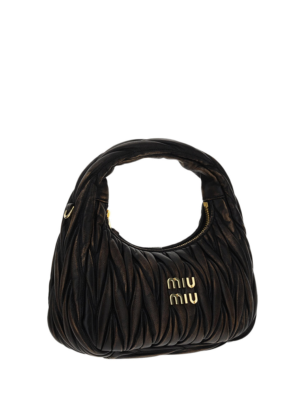 Sand/coffee Nappa Leather Shoulder Bag With Logo, Miu Miu