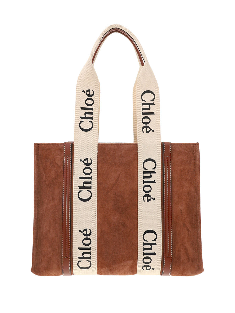 Medium Woody Tote Bag in Suede & Shiny Calfskin - Sepia Brown