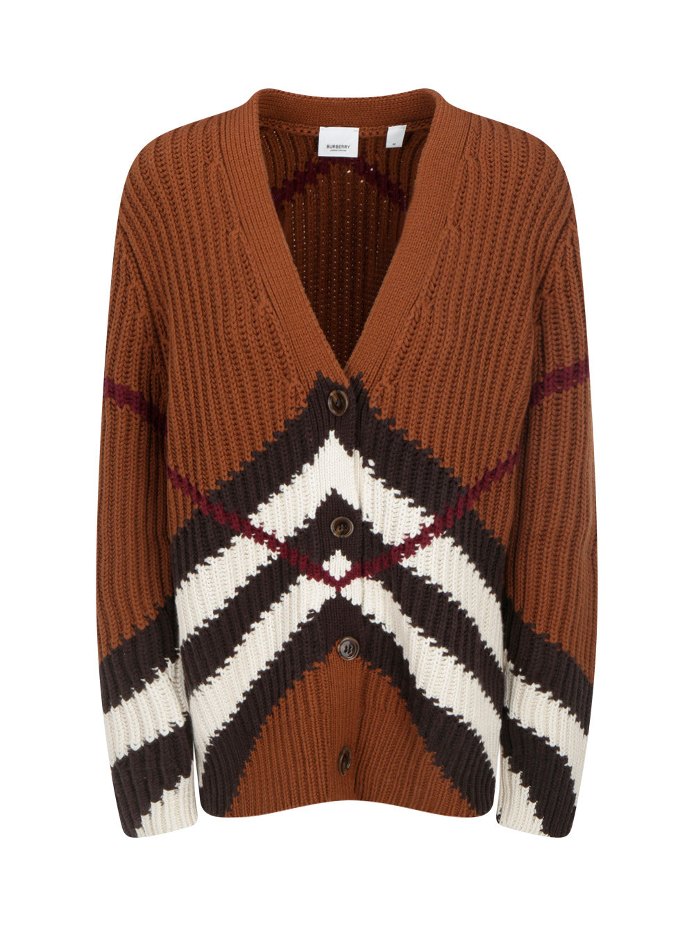 Chevron Check Cashmere Cotton Cardigan - Dark Birch Brown