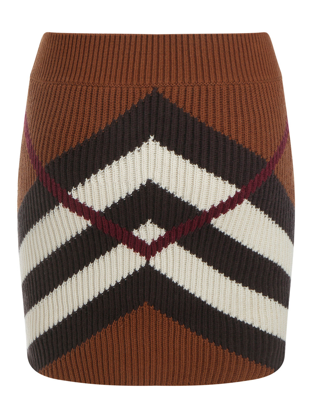 Chevron Check Cashmere Cotton Blend Mini Skirt - Dark Birch Brown