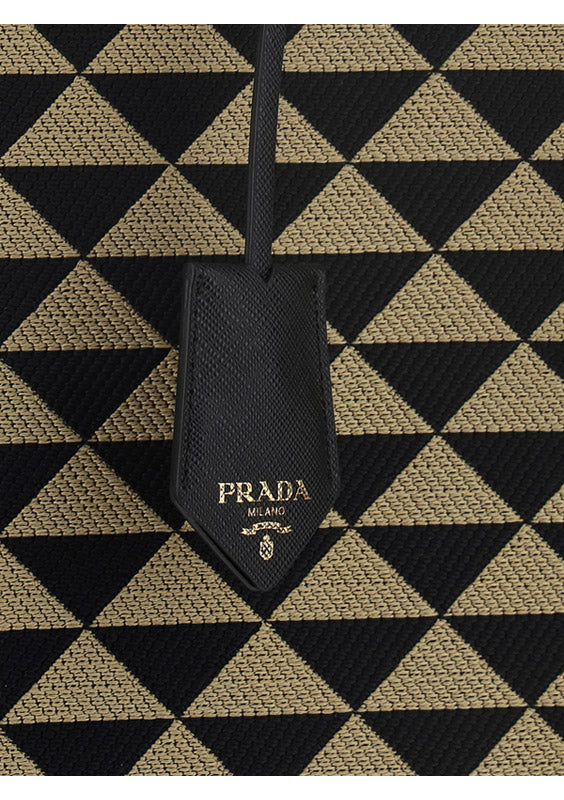 Large Prada Symbole Jacquard Fabric Handbag - Black / Beige