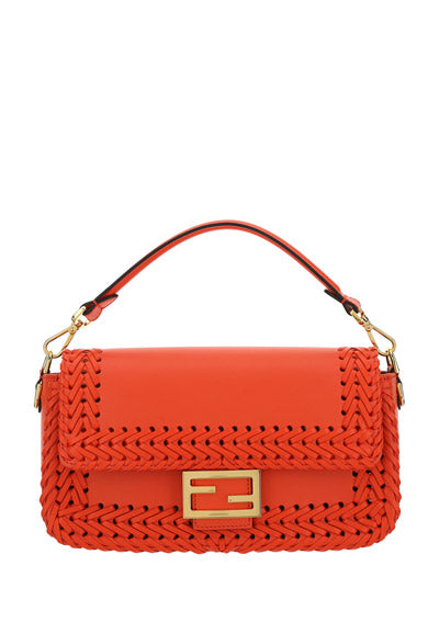 Medium Baguette Woven Leather Bag - Red