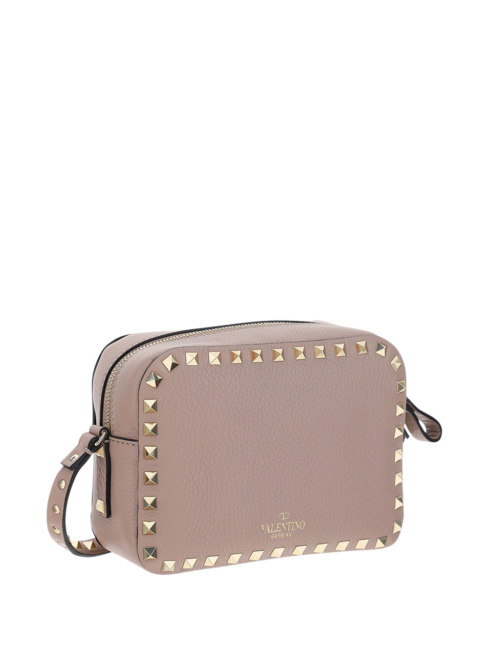 Small Rockstud Grainy Calfskin Crossbody Bag for Woman in Poudre