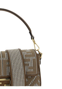 Houndstooth Wool Baguette Bag With FF Embroidery - Brown