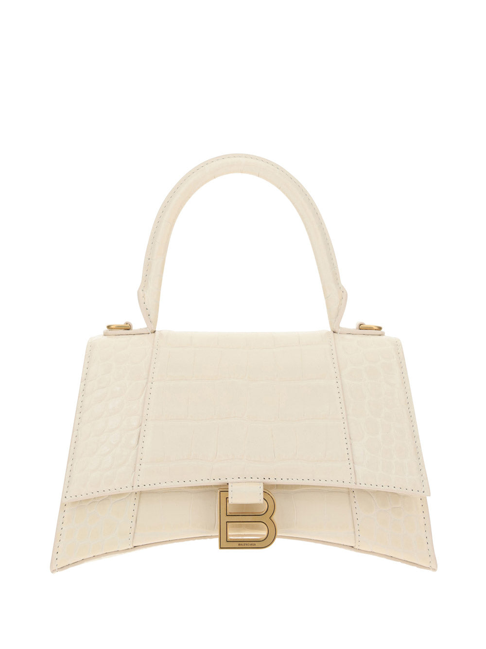 Hourglass Small Handbag in Shiny Crocodile Embossed - Light Beige