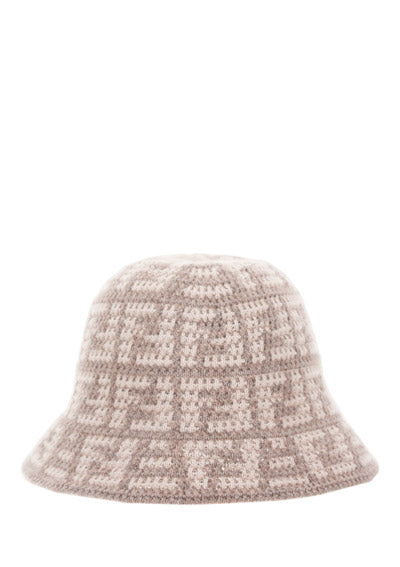 FF Jacquard Cashmere Cloche Hat - Grey