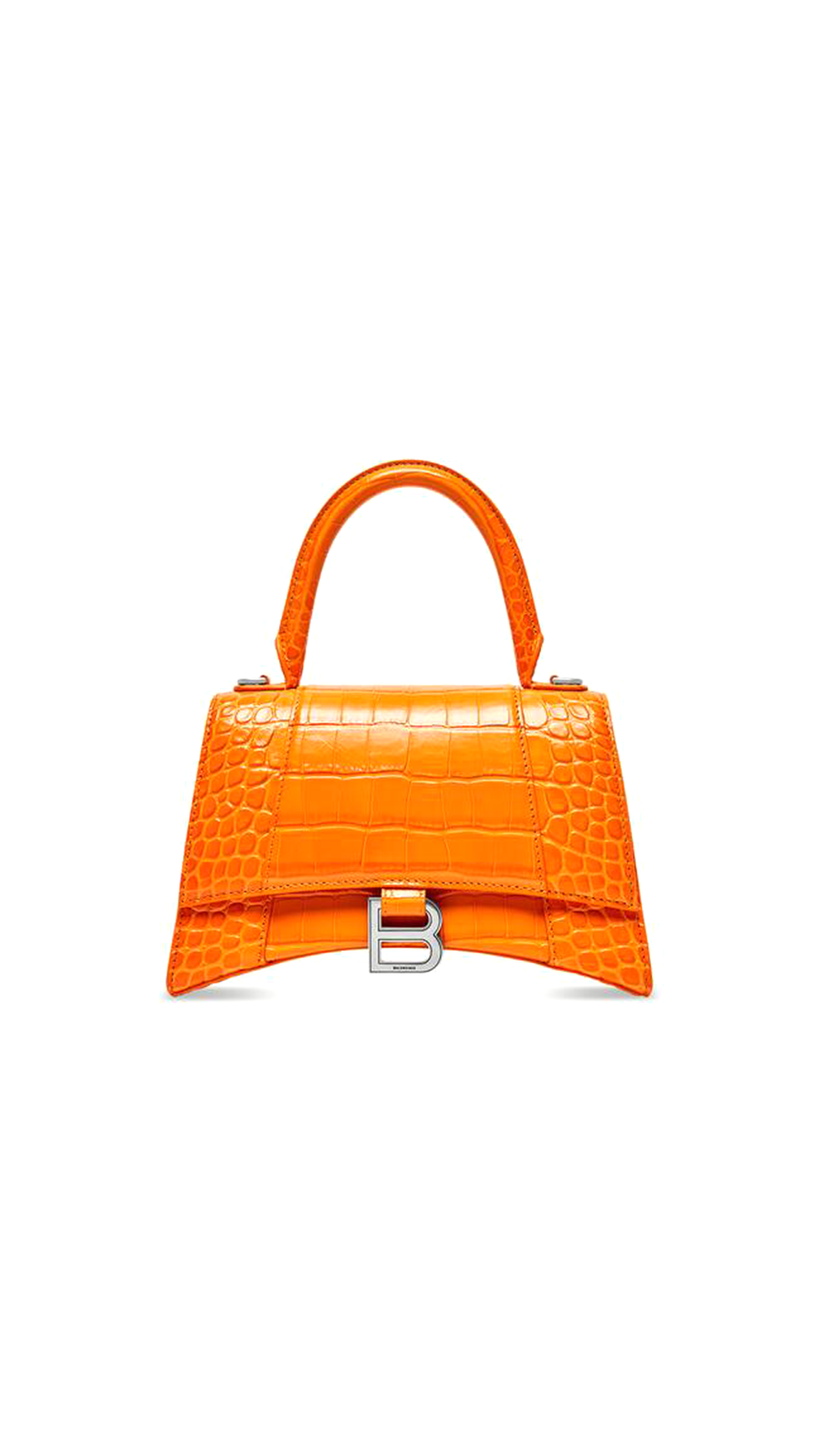 Hourglass Small Handbag in Shiny Crocodile Embossed - Orange