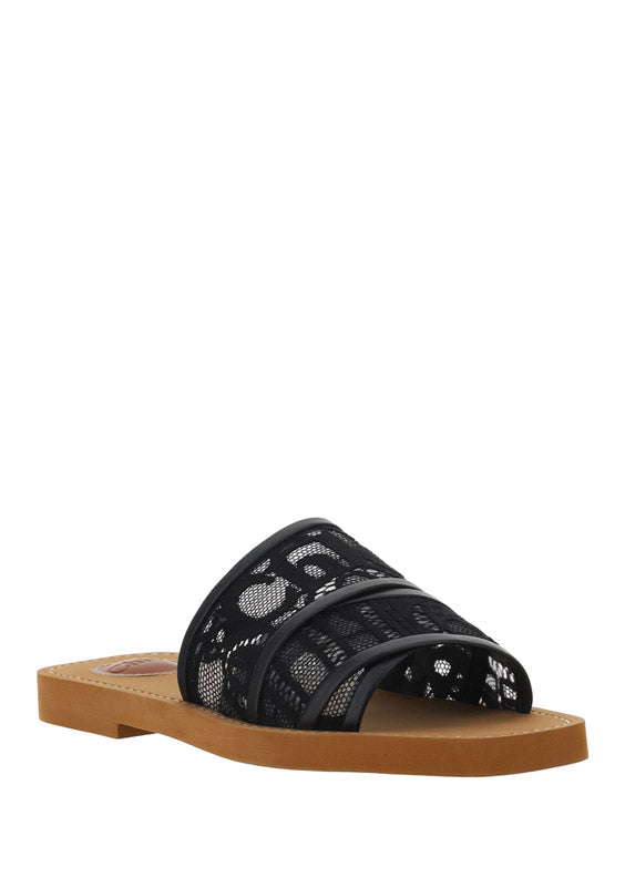 Woody Lace Mule Sandals - Black