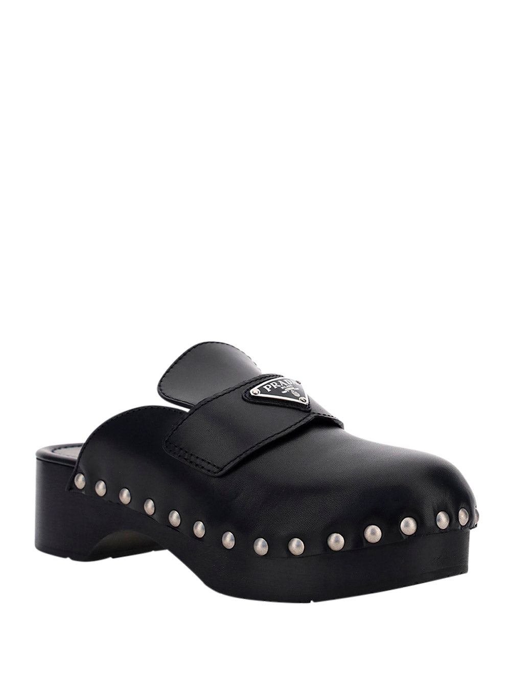 Studded Leather Clogs - Black