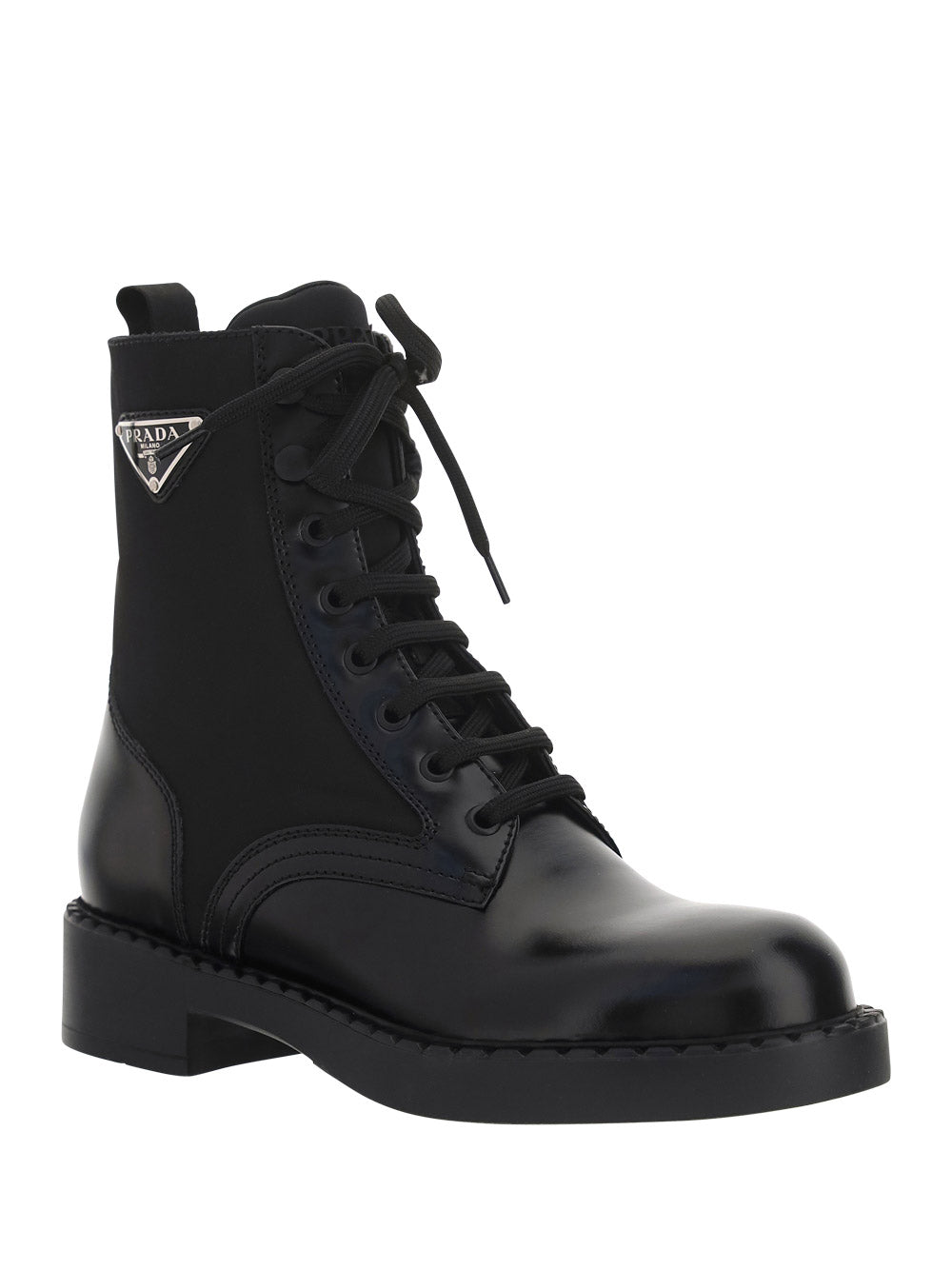 Brushed-Leather and Re-Nylon Boots - Black