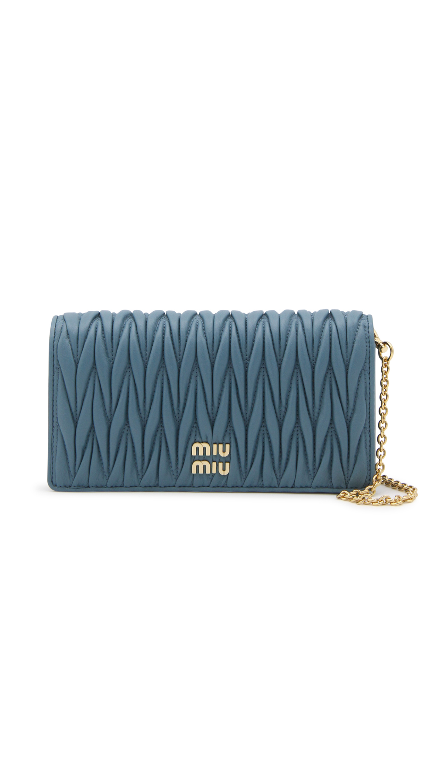 Matelassé Nappa Leather Wallet with Shoulder Strap - Blue