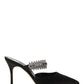 Lutara Satin Crystal Embellished Mules - Black