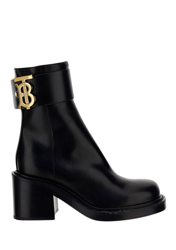 Monogram Motif Leather Block-heel Boots - Black