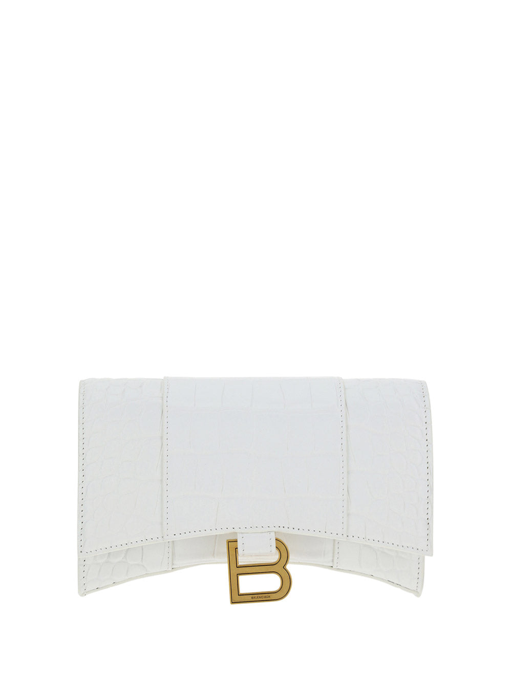 Hourglass Wallet with Chain Crocodile Embossed - White