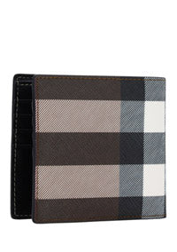 Exaggerated Check and Leather Bifold Wallet - Dark Birch Brown