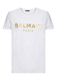 Cotton T-shirt With Paris Logo Print - White / Gold