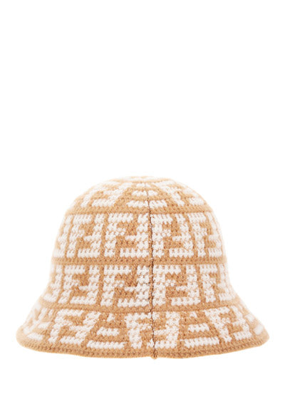 FF Jacquard Cashmere Cloche Hat - Beige