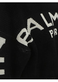 Cropped Knit Sweater With Graffiti Balmain Logo Print - Black