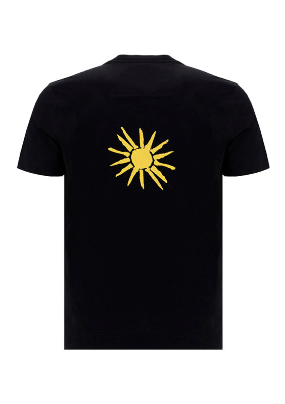 Slim Fit T-shirt in Jersey with 4g Sun Print - Black