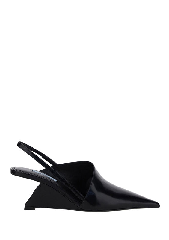 Brushed Leather Slingback Pumps - Black