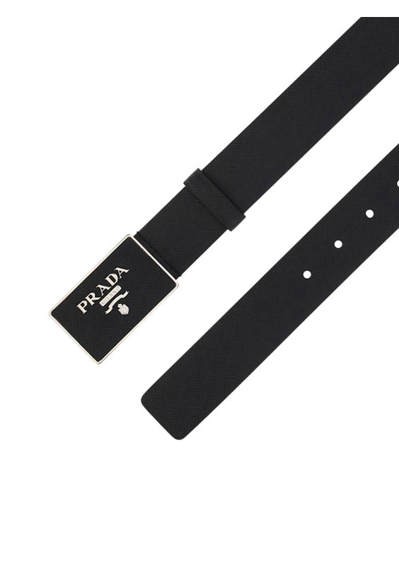 Saffiano Leather Logo Belt - Black