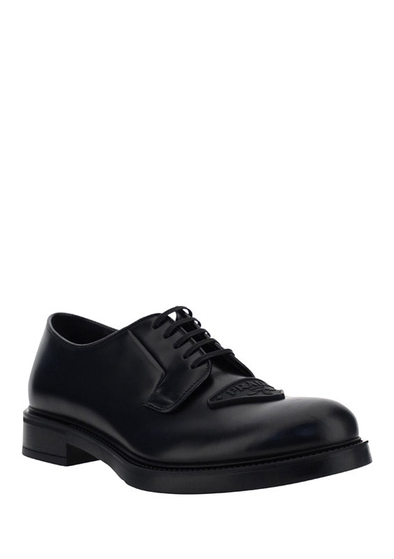 Brushed Leather Derby Shoes - Black