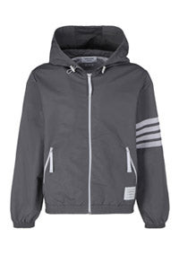 Sustainable Ripstop Mesh 4-Bar Hooded Zip Up Jacket - Grey