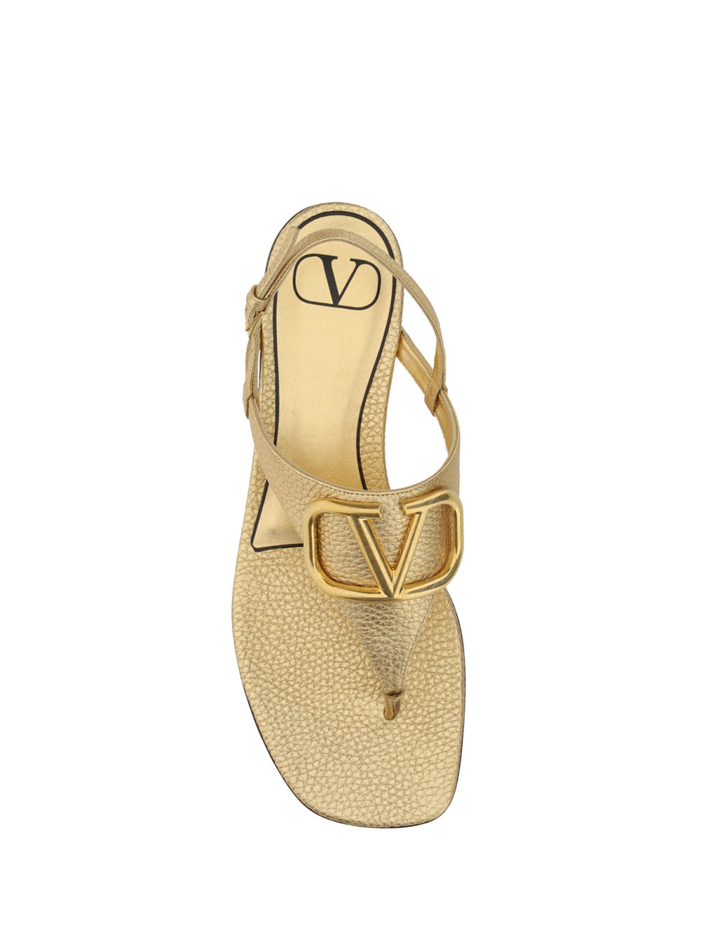 VLogo Signature Flat Thong Sandal in Grainy Calfskin - gold