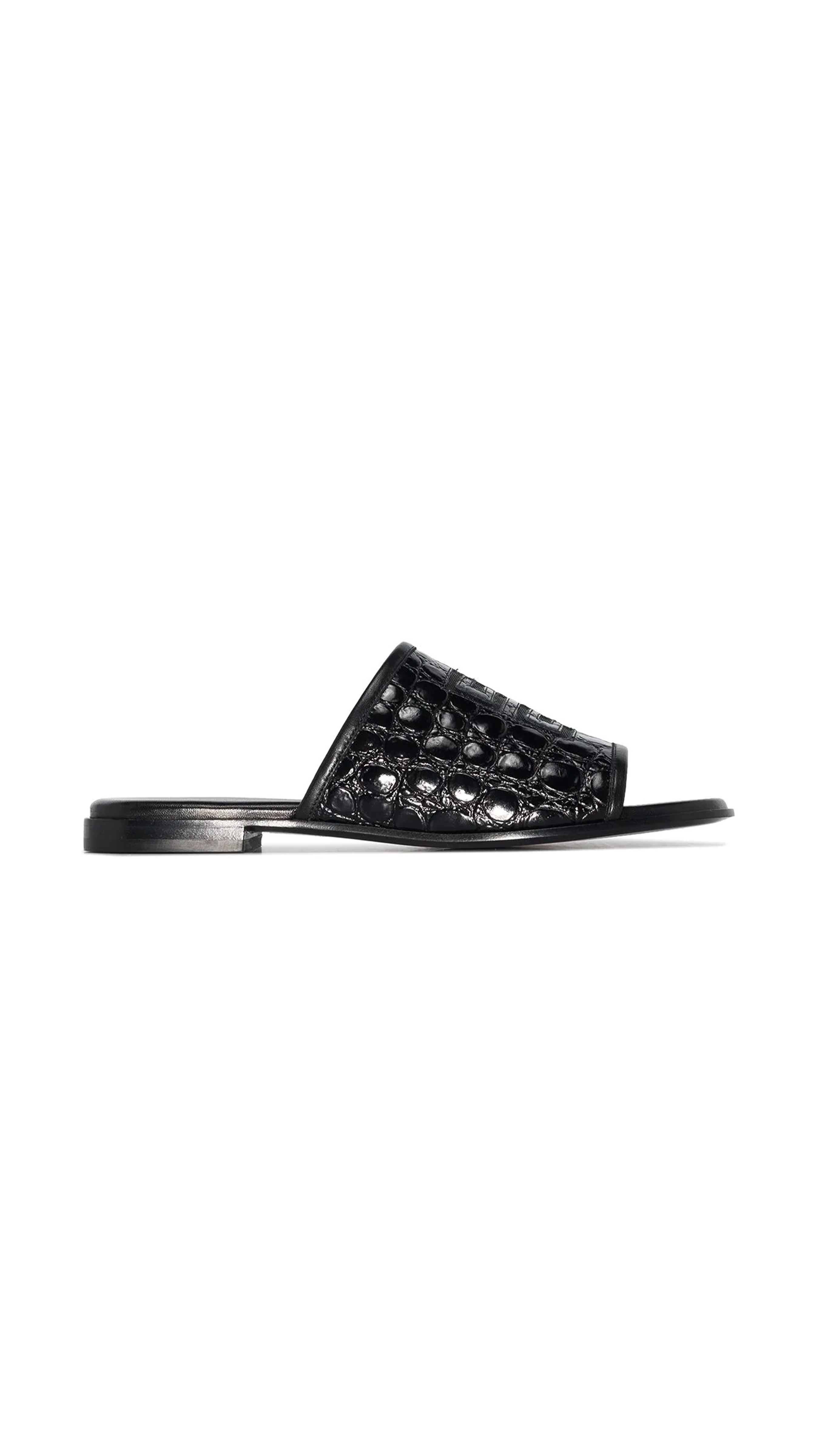 Crocodile Embossed 4G Flat Sandal - Black