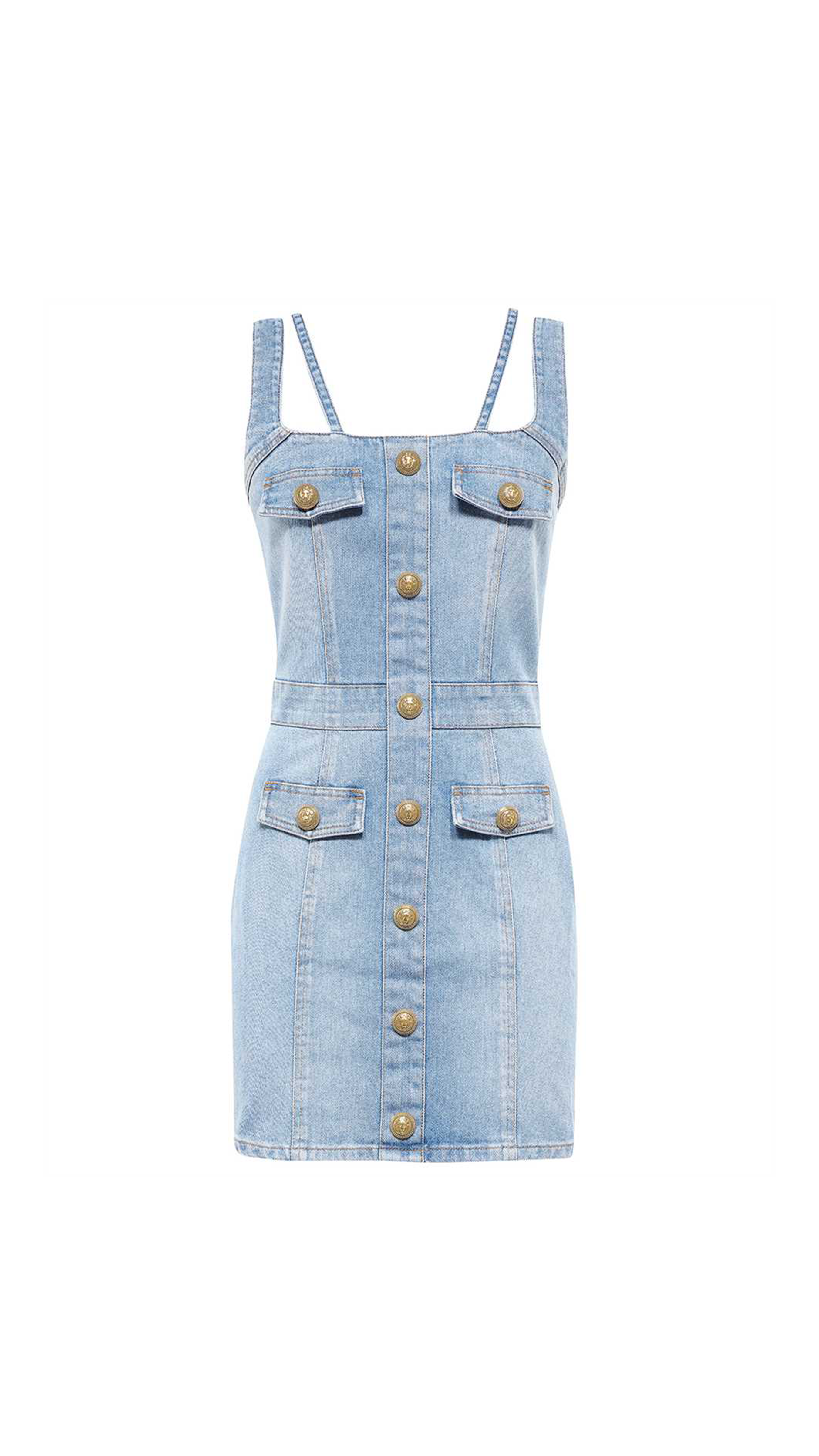 Button Embellished Denim Mini-dress - Blue