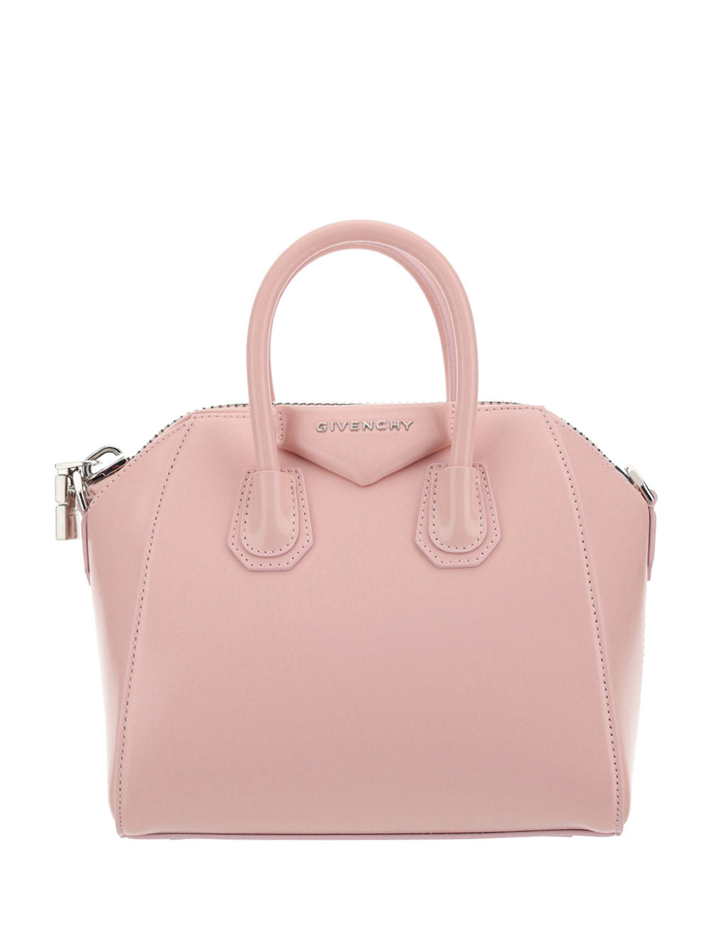Small Antigona Bag In Leather With Tag Effect Heart Print - Pink