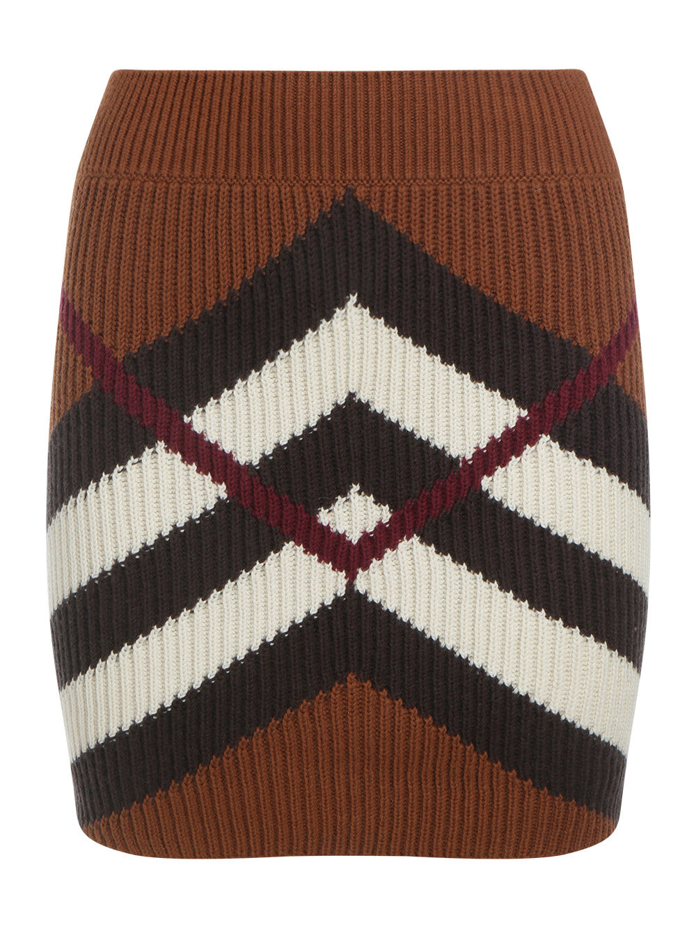 Chevron Check Cashmere Cotton Blend Mini Skirt - Dark Birch Brown