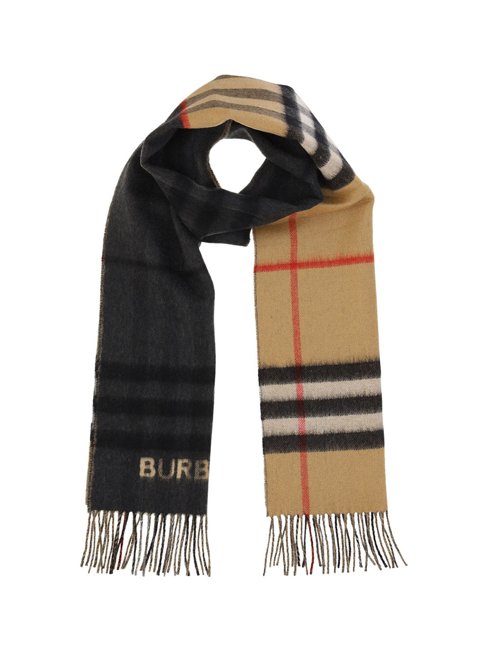 Contrast Check Cashmere Scarf - Archive Beige / Black