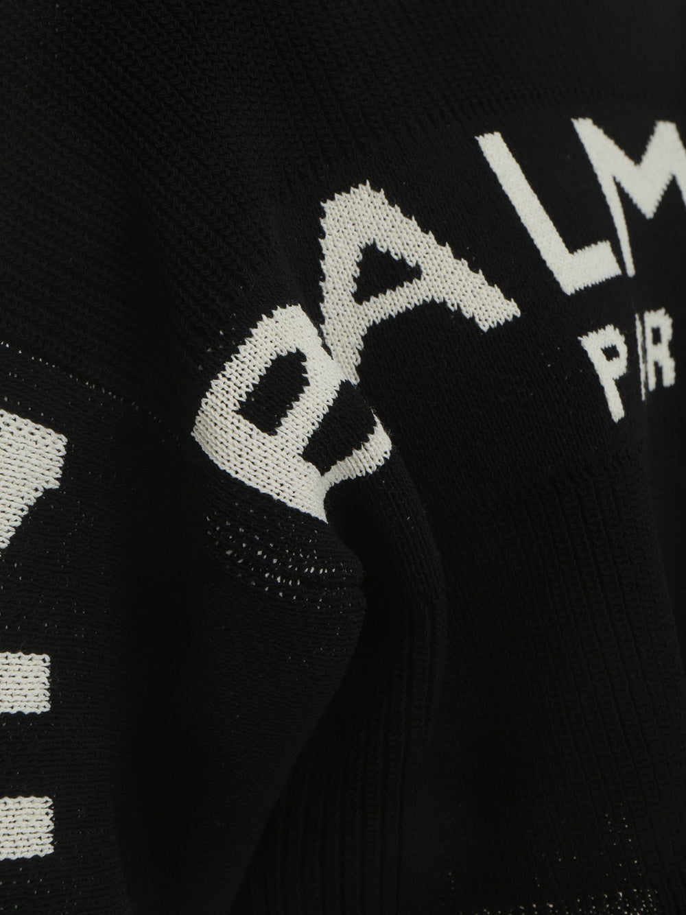 Cropped Knit Sweater With Graffiti Balmain Logo Print - Black