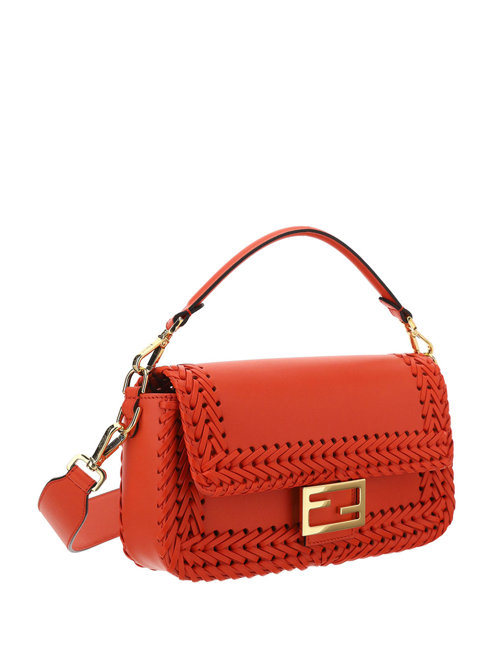 Medium Baguette Woven Leather Bag - Red