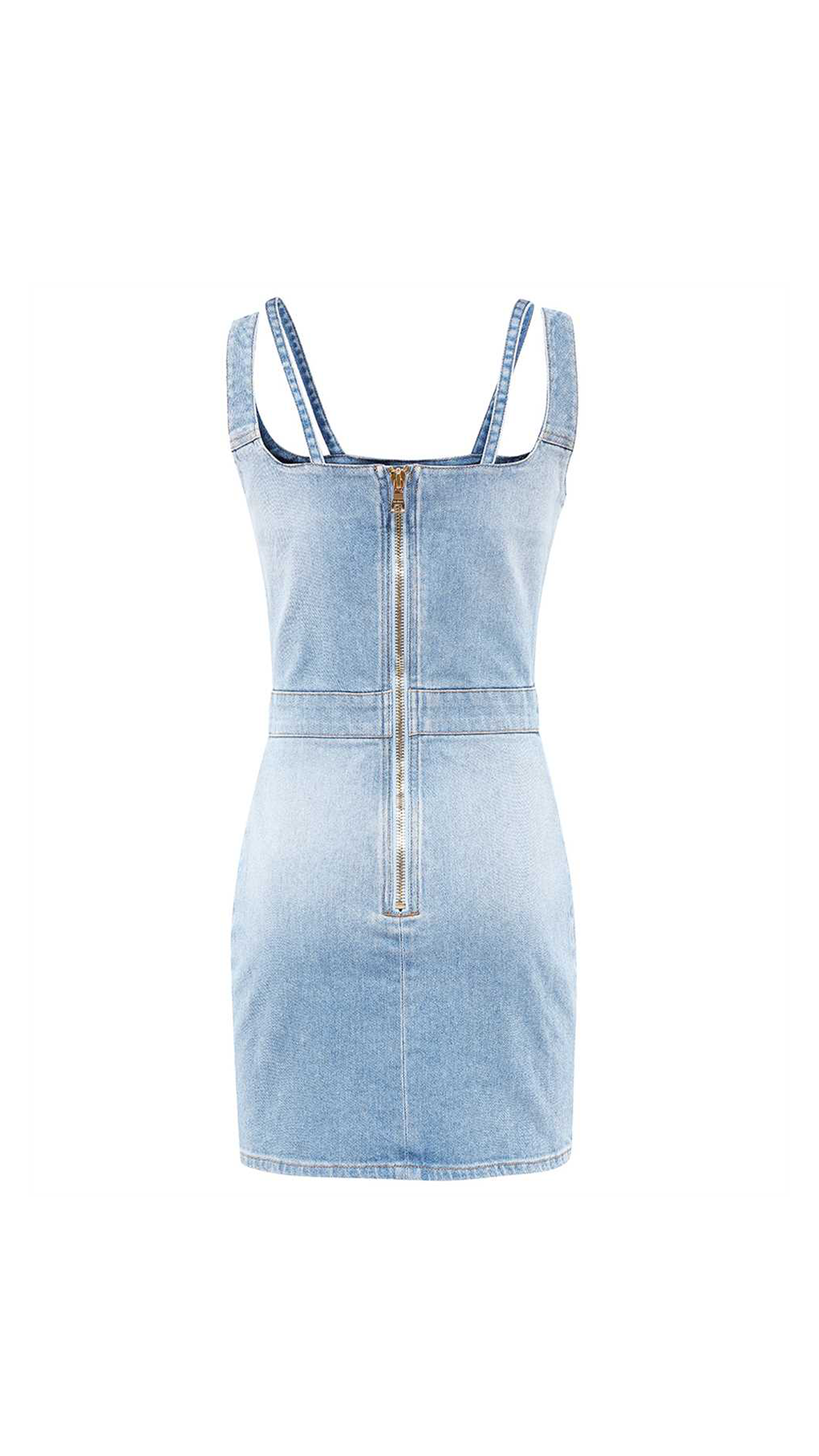 Button Embellished Denim Mini-dress - Blue