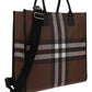 Check and Leather Tote - Dark Birch Brown