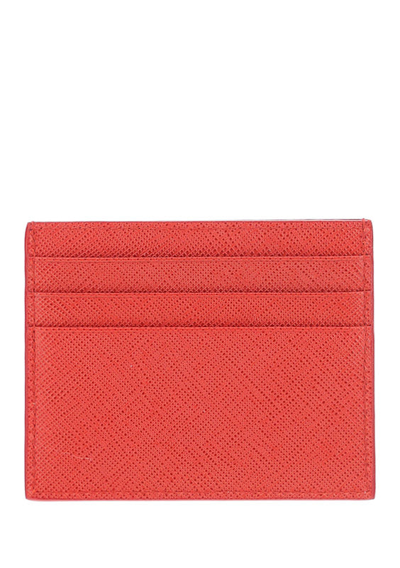 Saffiano Leather Card Holder - Fiery Red