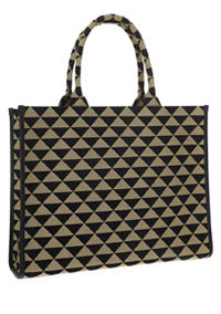 Large Prada Symbole Jacquard Fabric Handbag - Black / Beige